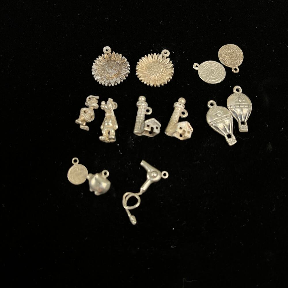 29g Vintage Sterling Silver 925 Charm Lot 13pc Travel Sunflower Balloon